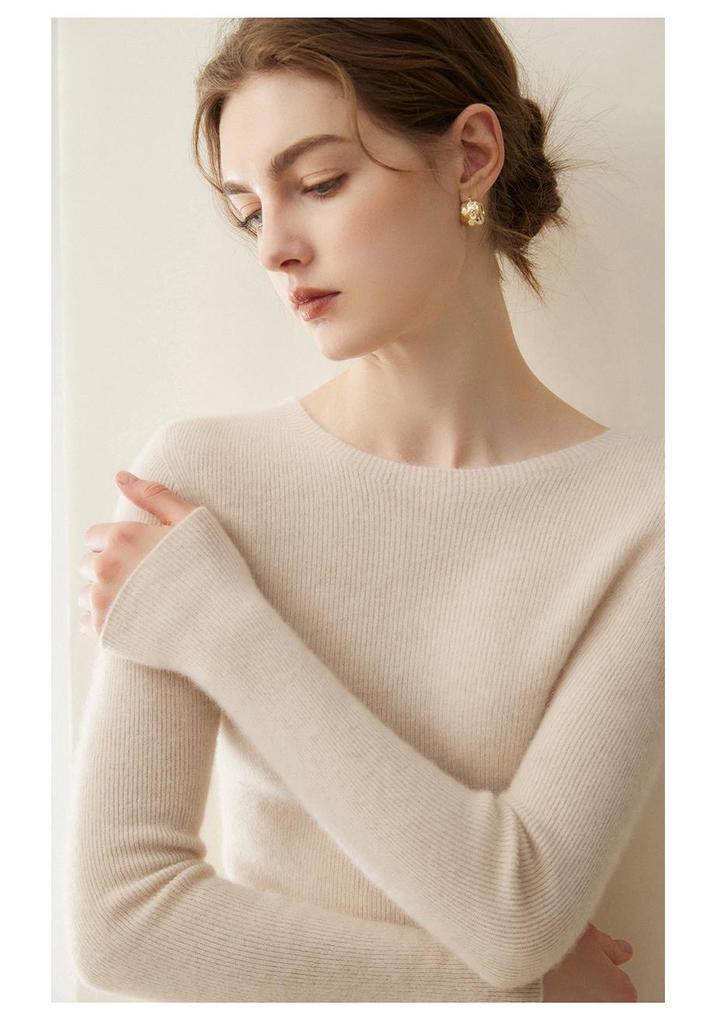 Lekasha Women's Pure Cashmere Round Neck Sweater - Loose, Solid Color, Warm Base Layer for Autumn and Winter