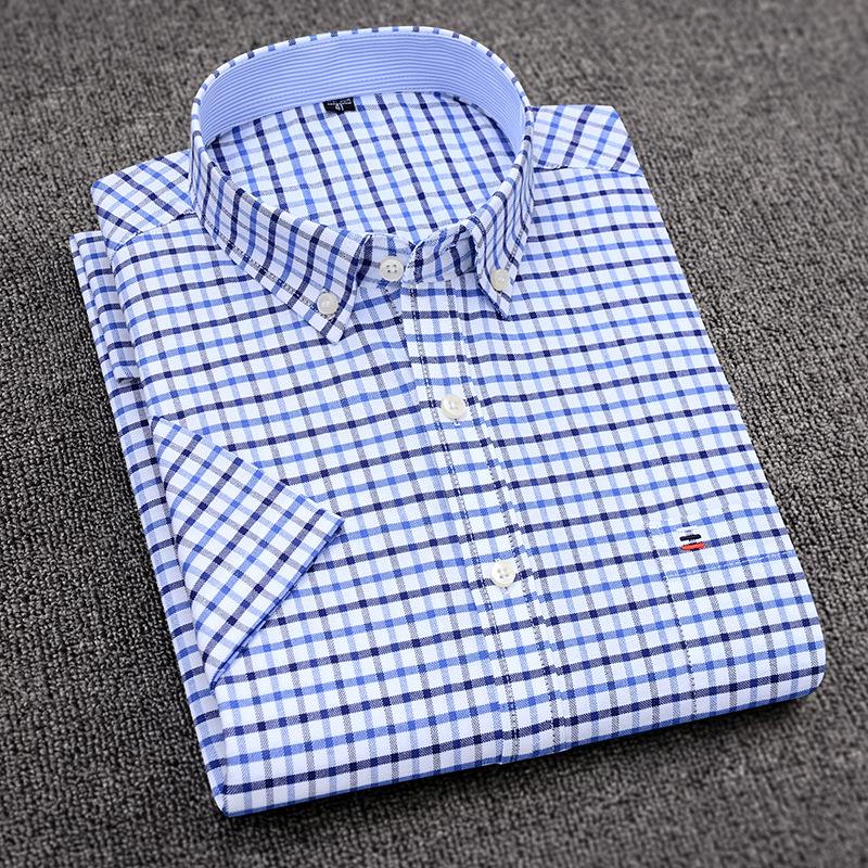 Herren Slim Fit Kurzarm Oxford Baumwolle Freizeit Hemd