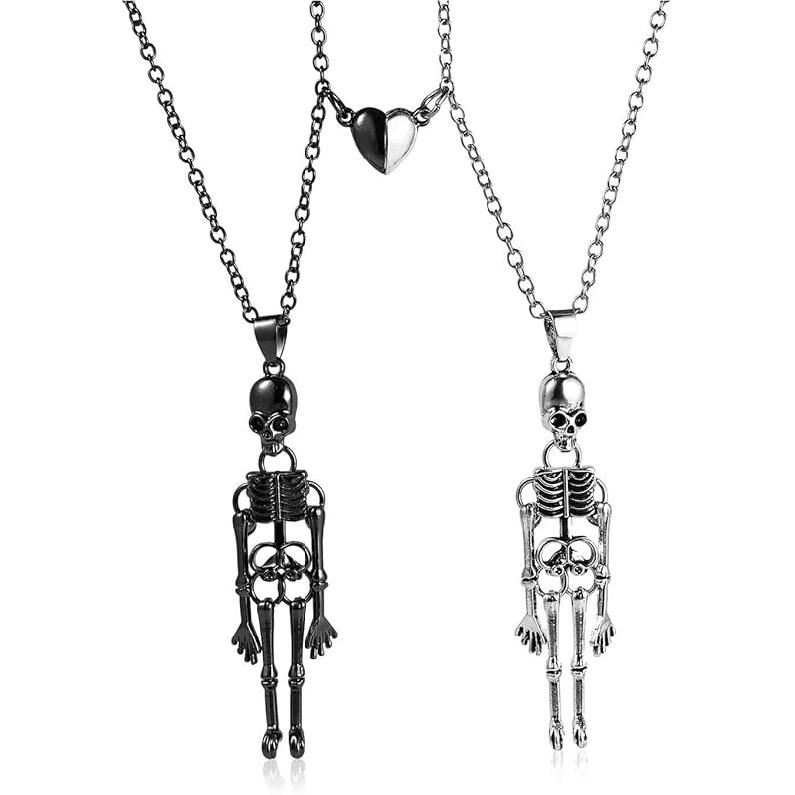 2Pcs Lovely Magnetic Love Heart Ghost Pendant Necklace Set for Women Men Best Friend Enamel Mutual Attract Magnet Couple Matching Necklace Halloween