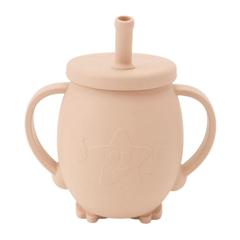 230ml Toddler Cups Silicone Training Sippy Cups with Straw Lid Non Slip Handles Spill Proof Trainer Cup for Baby