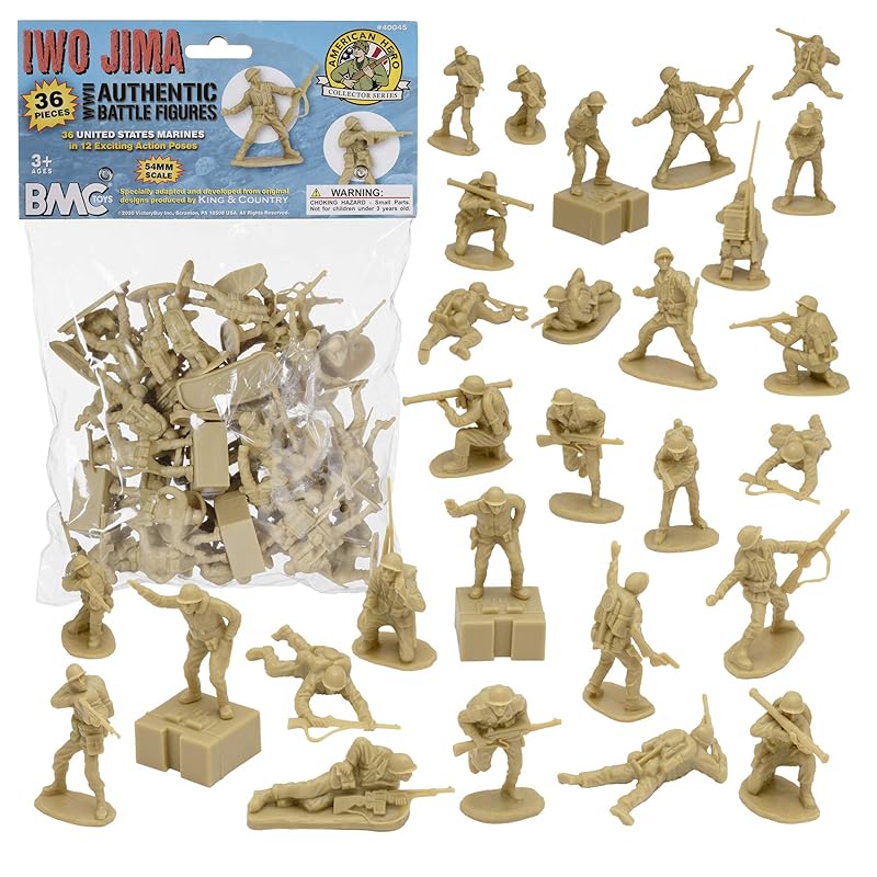 

BMC WW2 Iwo Jima US Marine Corps Plastic Army Men - 36 American Soldier Figures, Beige, 40045