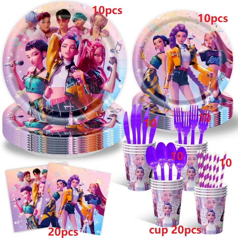 

K-pop Охота на демонов Одноразовый набор столовых приборов для вечеринки Вытягивание флага Вечеринка по случаю дня рождения Корейская K-pop Аниме-вечеринка Saja Boys Флаг Принадлежности для пикника Tableware Set E
