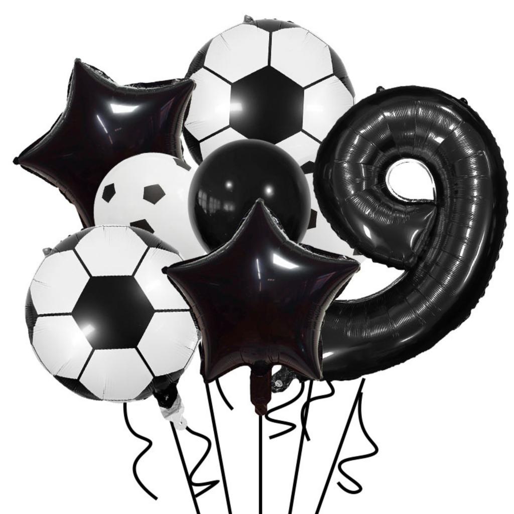 Soccer Party Balloon Set 7 Pieces Includes Soccer Ball Star Number Foil Balloons and Latex Balloons for Sports Event Decoration