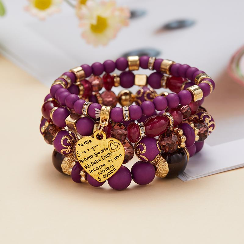 4 шт./набор Богемные многослойные браслеты из бусин для женщин, эластичные браслеты с подвесками-шармами