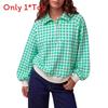 Maglione a collo alto a quadri in misto cotone da donna a maniche lunghe, stile casual autunnale