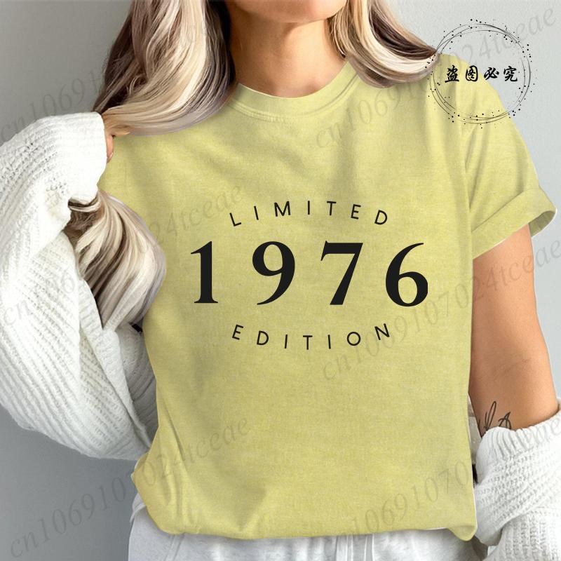 Limitowana Edycja 1976 Moda Damska Koszulka Damska Koszulki Casualowe z Krótkim Rękawem Vintage Est 1976 Koszulka z Grafiką na Urodziny Ubrania