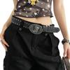 Retro Studded Women's Fashion Belt Decorative Carved Motif Adjustable Cowgirl Punk Style PU Leather Accessory