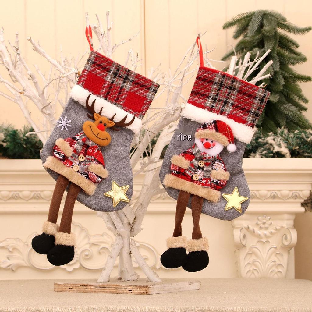 Cross-Border Plaid Christmas Stocking & Candy Bag Ornament for Kids