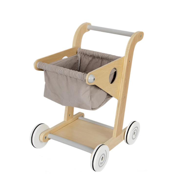 Wooden Shopping Cart Toy for Kids - Supermarket Playhouse Walker Set