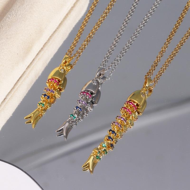 Creative Swinging Fish Pendant Necklace Colorful Copper Alloy Jewelry For Women Fashionable Dynamic Neckchain