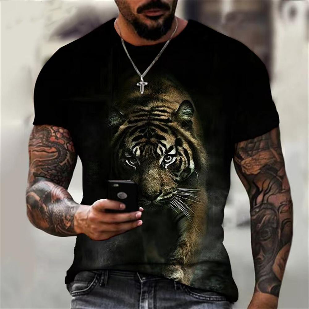 Löwe 3D Digitalmusterdruck Herren Grafik-T-Shirt Lässige Bequeme T-Shirts Kurzarm Pullover Tops Herren Sommer Outdoor-Bekleidung