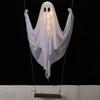 Halloween Outdoor Decoration - 5ft Large Hanging Swing Halloween Decoration With String Lights - Scary Cute Decoration For Front Porch Patio Tree