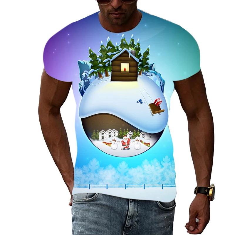 New Christmas Tree 3D Print Casual Fashion Men's Hip-Hop Fun Short-Sleeve T-Shirt Summer Stylish Trendy Round-Neck Lightweight Top