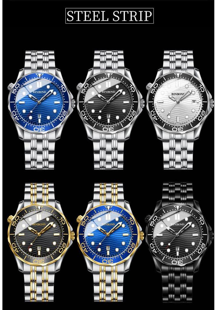 Binbond Luxury Men's Quartz Watch - Waterproof, Luminous, Rotating Dial