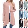 Womens Solid Color Loose Long Sleeve Knitted Cardigan Outerwear Top