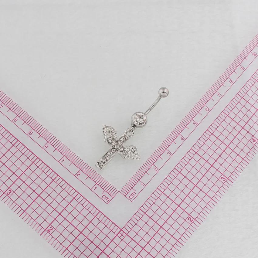 Piercing Hipoalergénico de Acero Inoxidable con Cruz y Alas para el Ombligo.