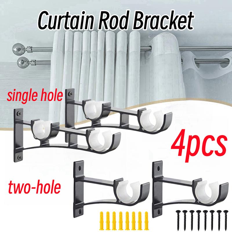 4Pcs Aluminum Alloy Double Curtain Rod Bracket Holder Set Hanging Curtain Bracket Window Track Holder For Bedroom And Home Use