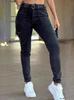 European & American Women's Slim Fit Solid Color Washed Denim Workwear Jeans (2025)