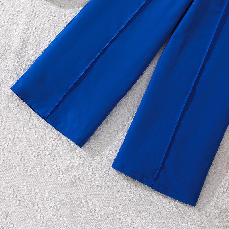 Módní modrá souprava pro dívky: Jarní/Letní Dětský Elegantní Top a Široké Kalhoty Dvoudílná Sada