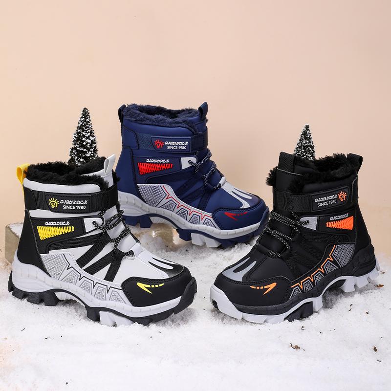 Kids Snow Boots Winter Fashion High Top Warm Plush Comfortable Anti Slip Stable Walking Shoes Boys Outdoor Sneakers Size 30-40