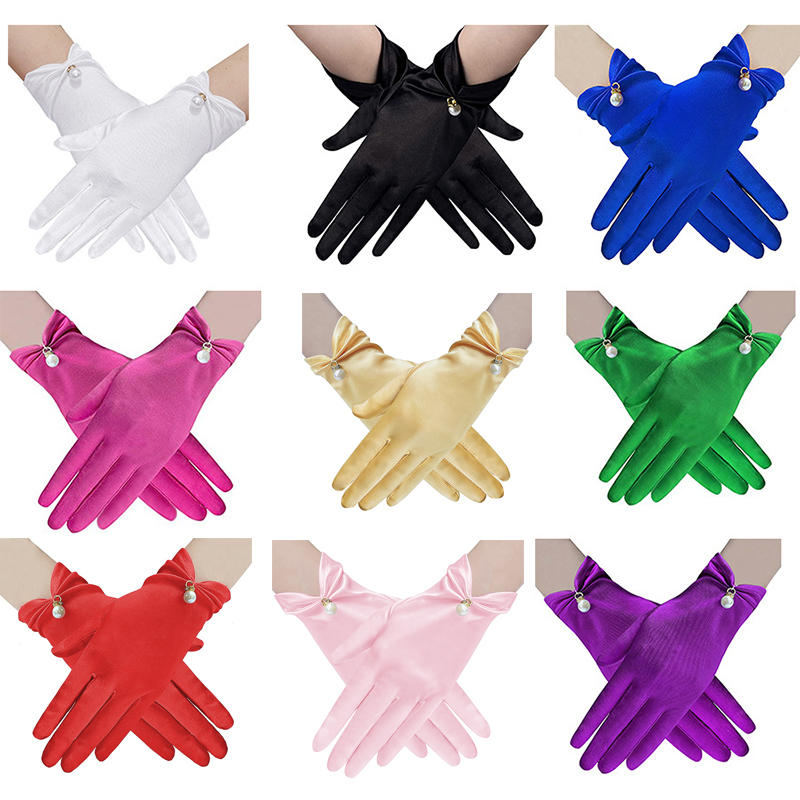 Vintage Wedding Gloves Bride Dress Satin Short Pearl Pendant Decoration Multicolor Etiquette Accessories Hot Sale