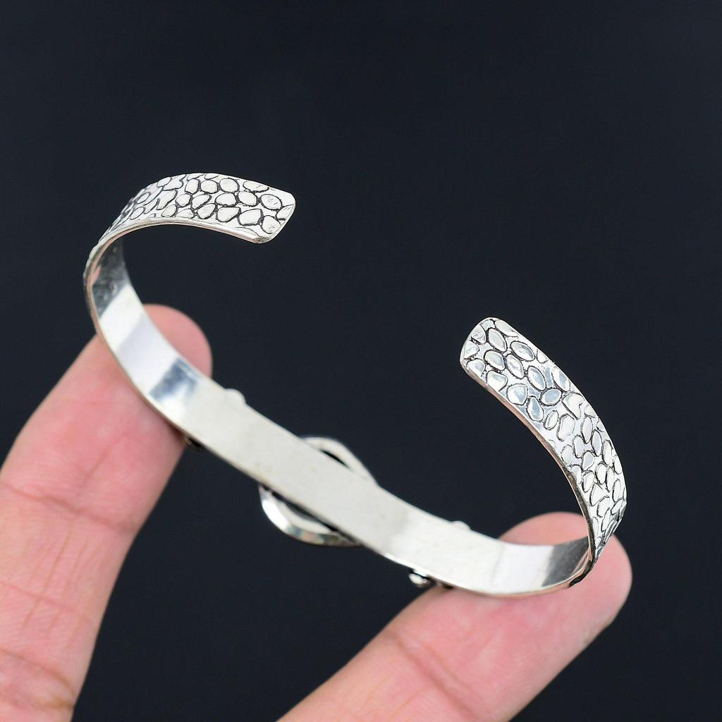 Natural Rose Quartz 925 Sterling Silver Wife Flower Heart Chakra Bangle Bracelet