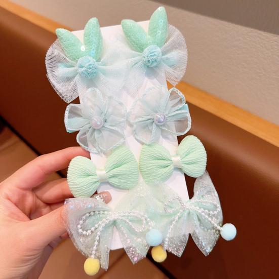 8Pcs Hair Pins Mesh Yarn Bowknot Flower Decor Hairpins Cartoon
