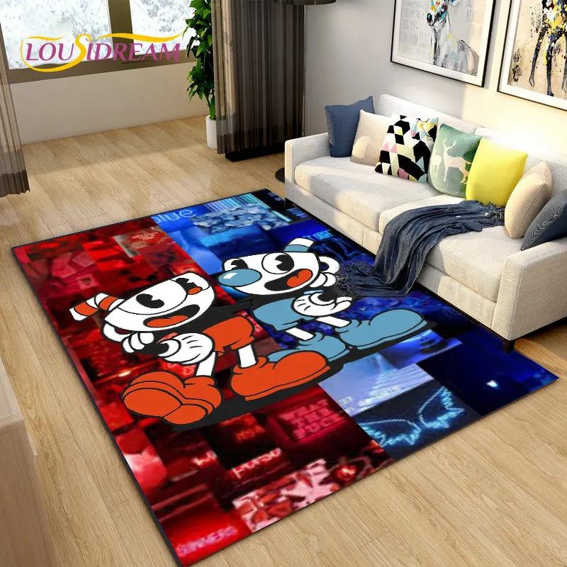 Cuphead and Mugman,Koberec na herní plochu,Koberec do obývacího pokoje Ložnice Pohovka Dekorace rohožky, Protiskluzová podložka na podlahu pro děti