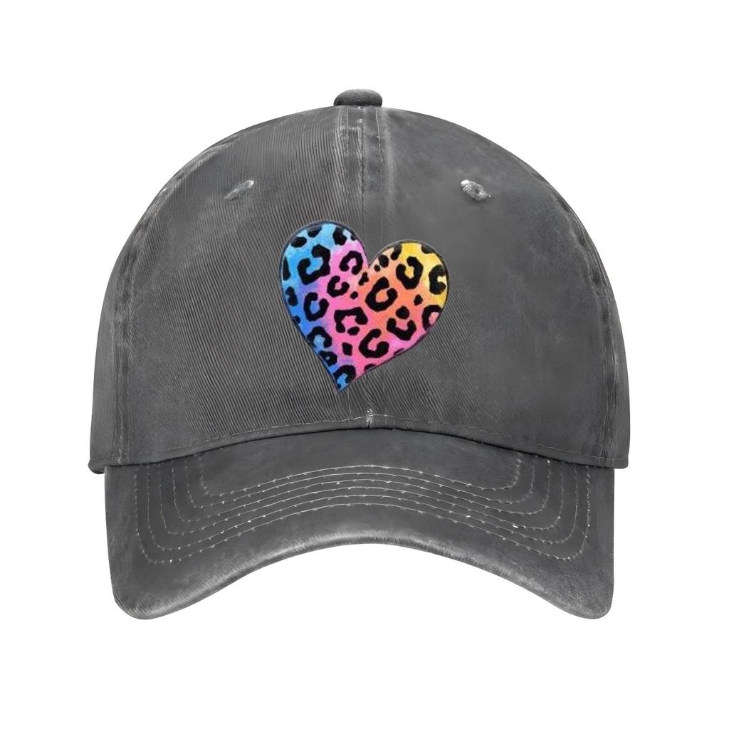 Colorful Leopard Heart Print Baseball Cap Unisex Cotton Adjustable Casual Sports Hat