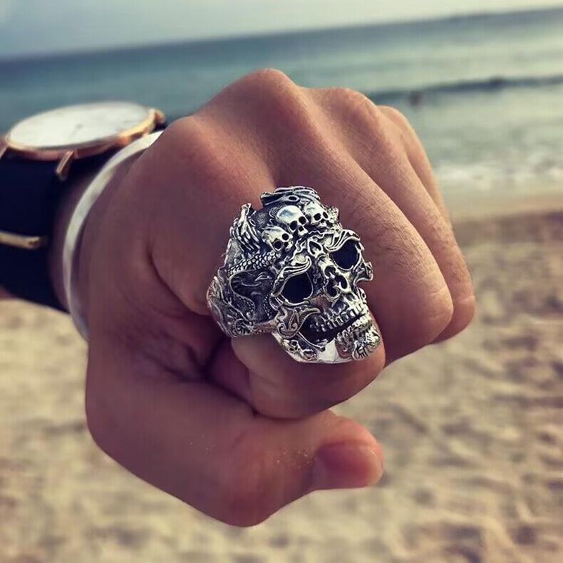Gothic Punk Ring For Men Retro Skeleton Adjustable Exaggeration Ring Rock Style Personalized Jewelry Party Gift