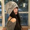 Cute Multicolor Knitted Wool Hat Letter Big Head Circumference Stacked Hat Painting Bowknot Foldable Knit Hat Girl