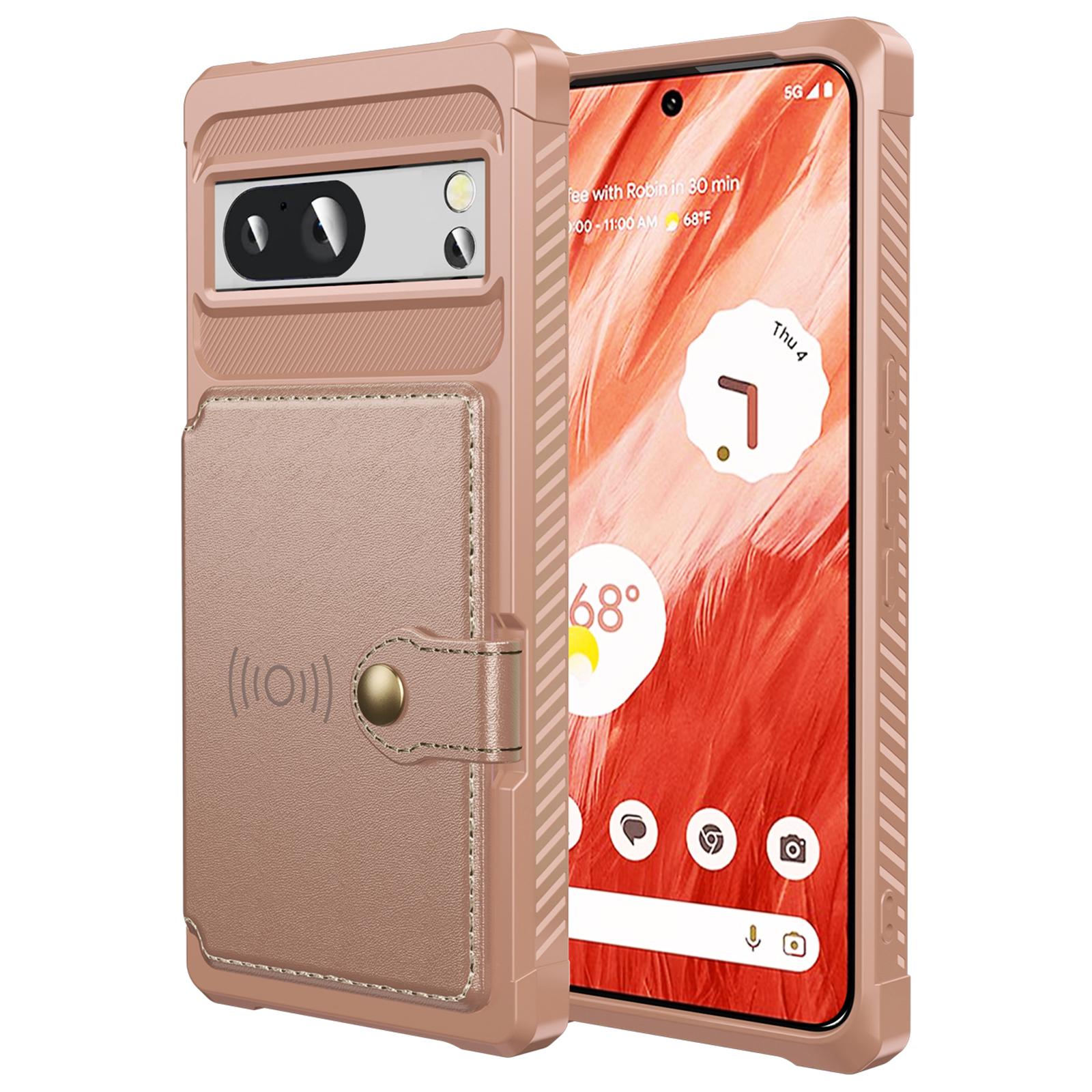 

ZM03 For Google Pixel 8a Case Card Holder PU Leather+TPU Dual Layer Hybrid Protective Cover Pink