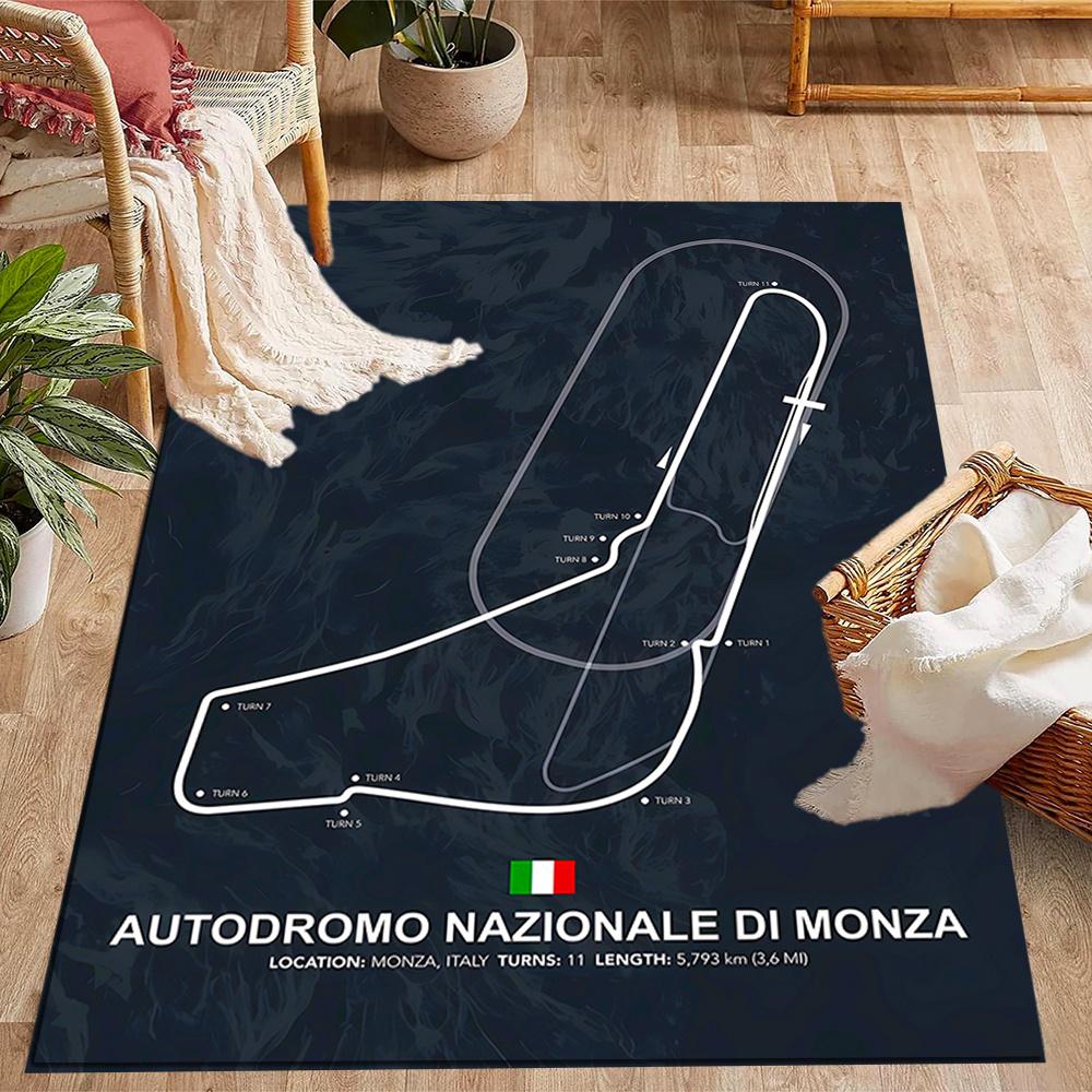 Monza Race Track Autodrome Themed Antislip Durable Polyester Home Decorative Large Size Logo Design Durable Floor Mat For Living Room Restaurant