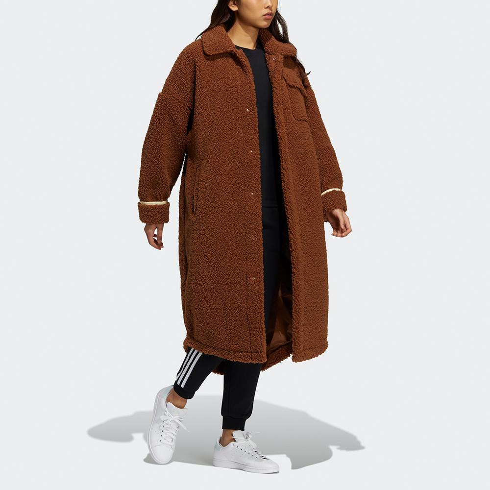 Adidas Originals Co Sherpa Jacket Casual Loose Warm Mid-Length Jacket Women Jacket Olive-Brown HC0310