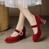 Shoes Female 2024 High Quality Shallow Women's Pumps Autumn Round Toe Buckle Solid Dress Party Chunky Heels Shoes Zapatos Mujer