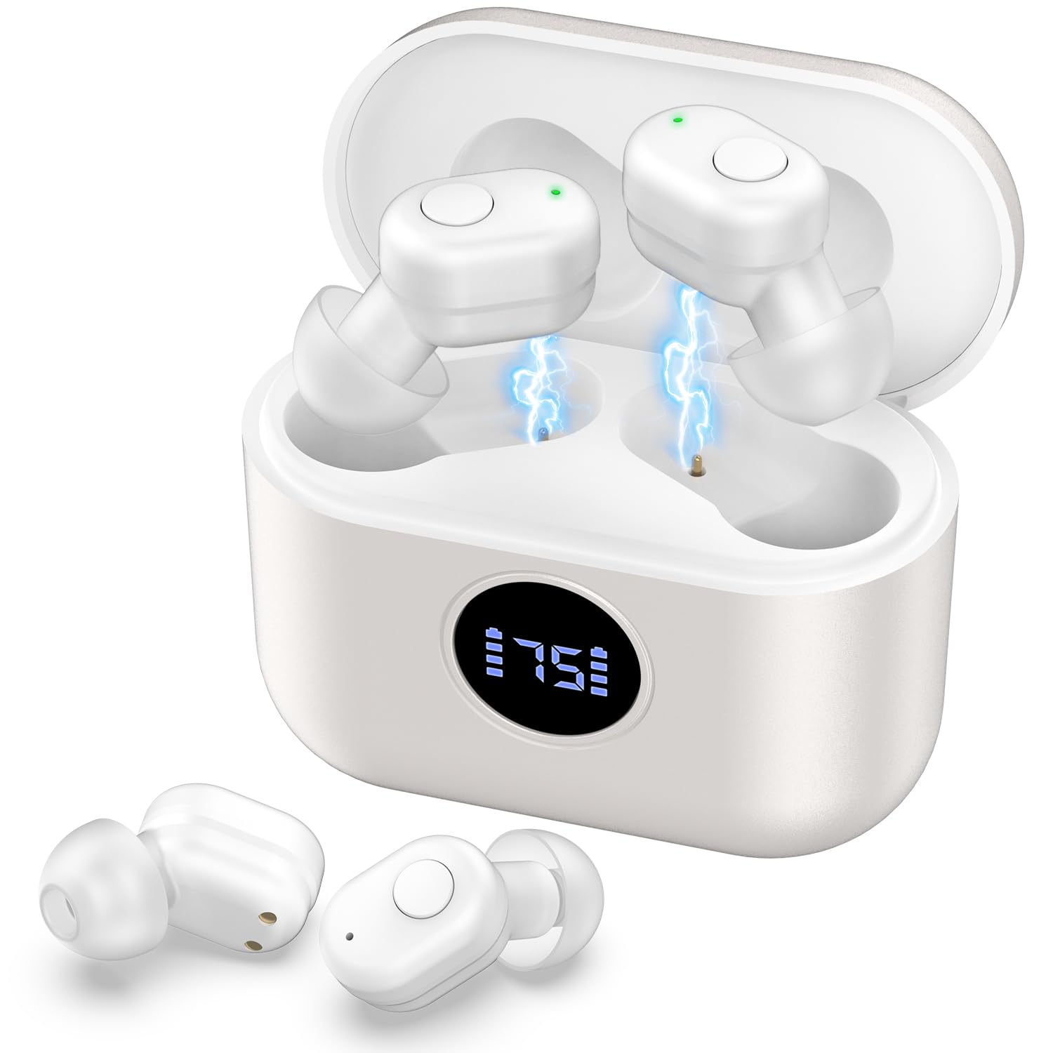 

Слуховой аппарат Shuonki для пожилых людей 2025 Новый компактный Подходит для маленьких 4 уровня громкости Легкий уровень заряда батареи Автоматическое включение до часов непрерывной работы 300 мАч белый