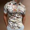 Artistic Sketch Print Short Sleeve Half-Zip Polo Shirt, Trendy Casual Wear