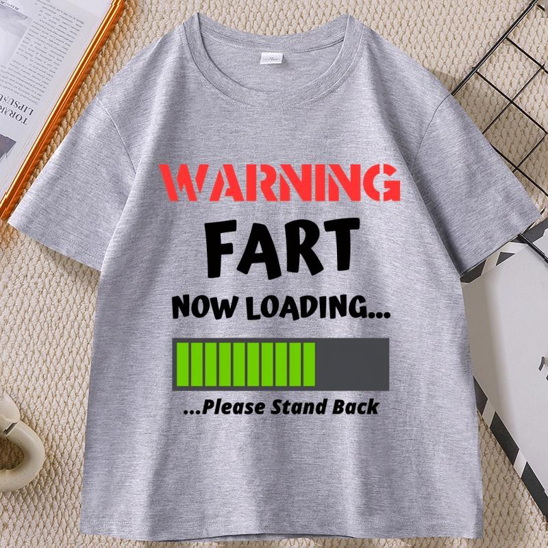 Lustiges Warnschild Fart Now Loading T-Shirt Lässiges Rundhals-T-Shirt mit Farter-Grafik Kurzarm-T-Shirt Kleidung Oberteile