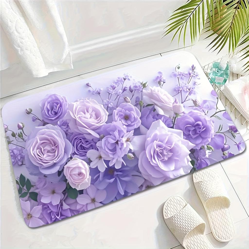 VIKAMA Fashionable Purple Floral Pattern Rug Soft And Comfortable Floor Mat Living Room, Bedroom And Bathroom Rug Home Decor