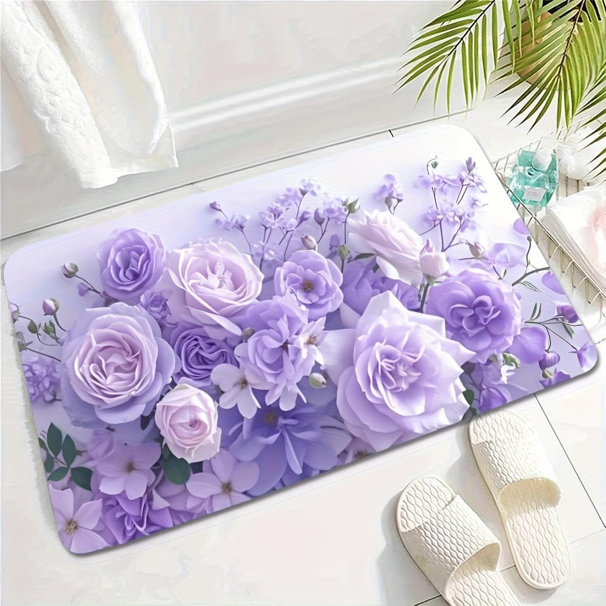 

VIKAMA Fashionable Purple Floral Pattern Rug Soft And Comfortable Floor Mat Living Room, Bedroom And Bathroom Rug Home Decor 40x60cm