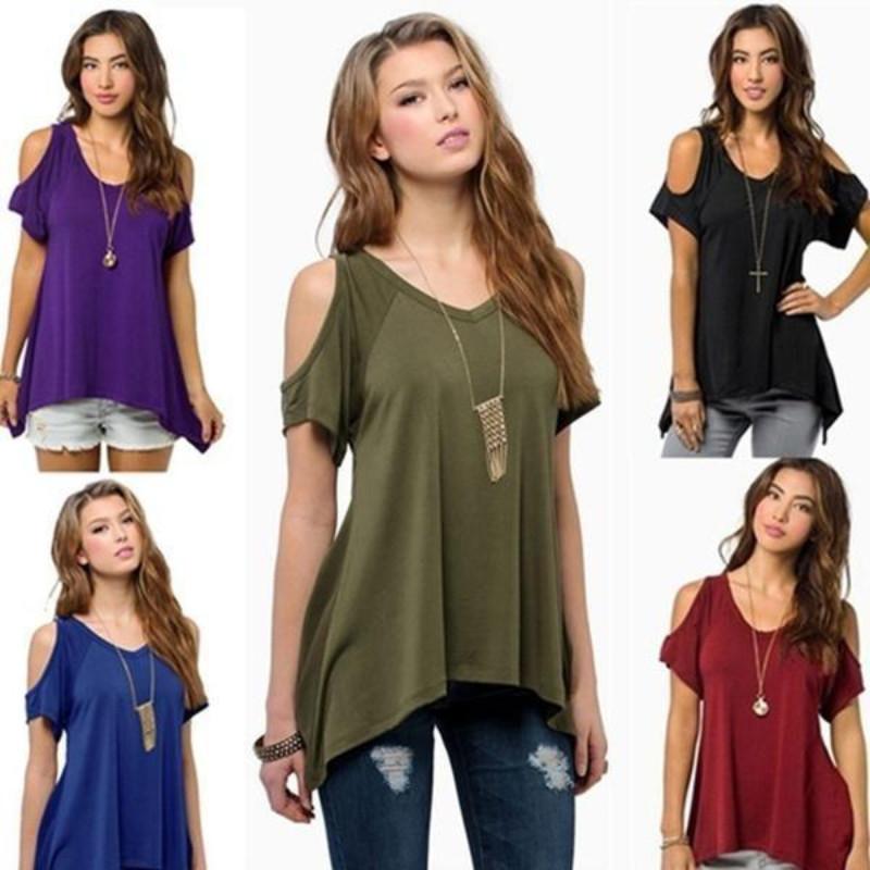Chic Polyester Blend Round Neck Off-shoulder Batwing Sleeve T-shirt For Nightclub