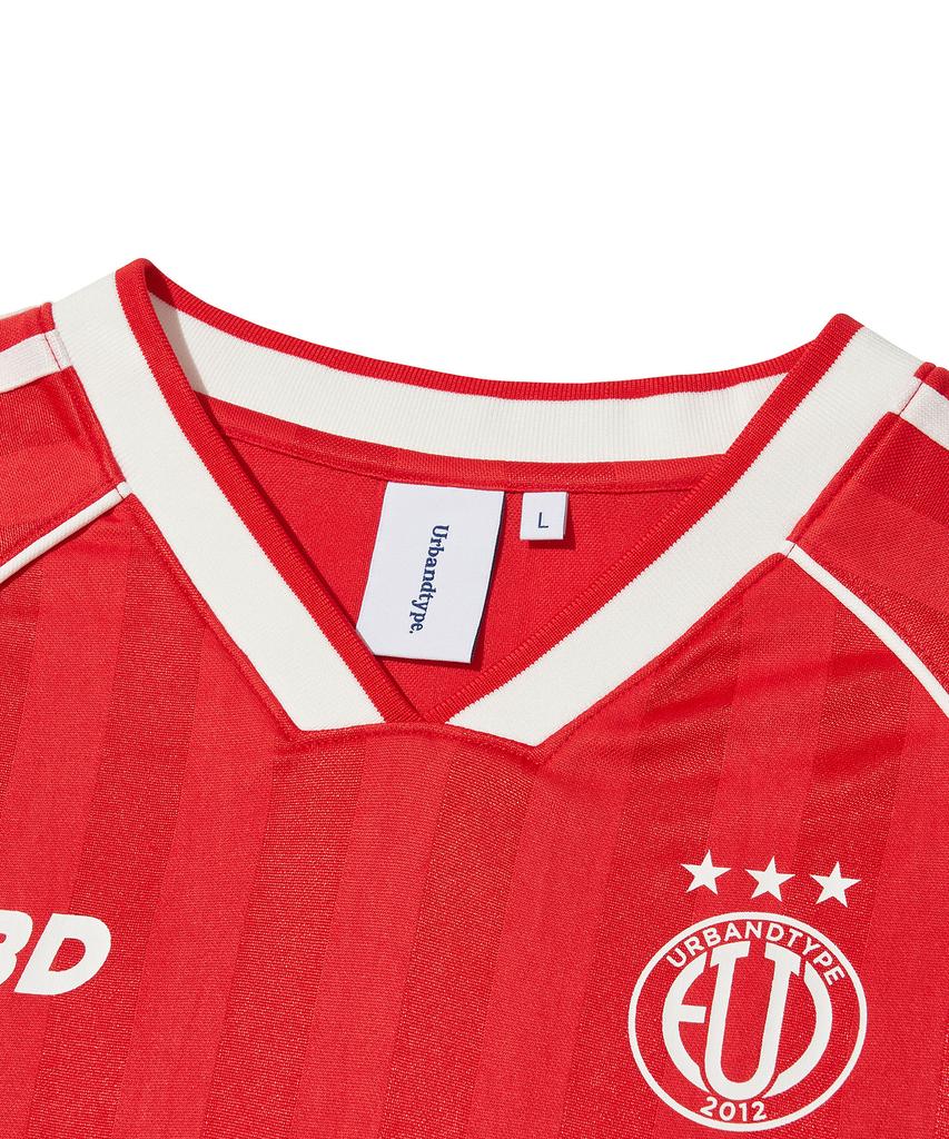 URBANDTYPE Retro Striped Soccer Jersey T-Shirt_Red