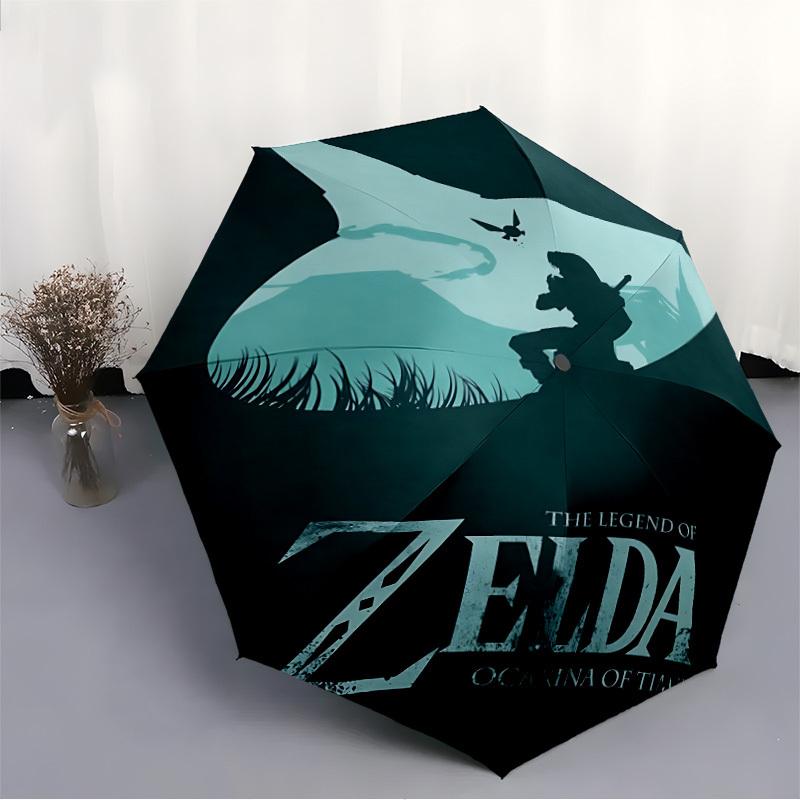 Legend Zelda Automatic Windproof Folding Umbrella, Compact Travel Umbrella for All Occasions, Cartoon Portable Compact Umbrella A0823040