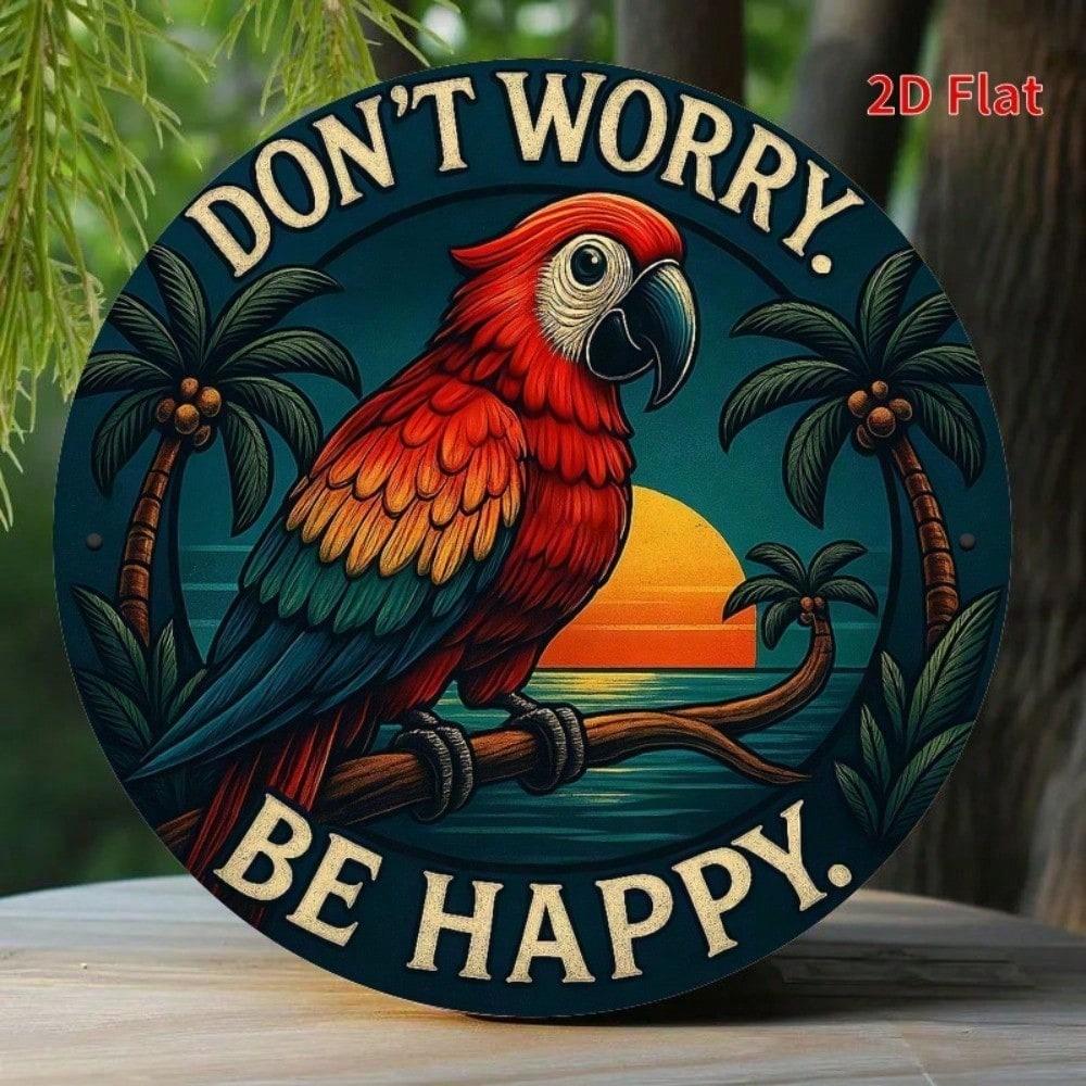 Tropical Parrot Beach Sunset Metal Wall Art 20x20cm Vibrant Cafe Home Decor