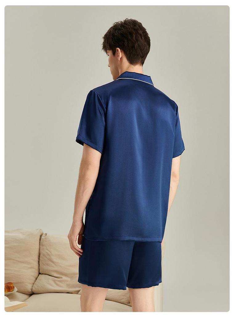 6A Grad 19 Momme Maulbeerseide Herren Kurzarm Oberteil & Shorts Pyjama - Schwer, Luxuriöse Sommer Homewear