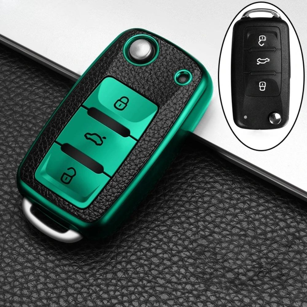 Leather+TPU Car Remote Key Cover Case Fob for Volkswagen VW Bora Polo Tiguan Jetta Passat B5 B6 B7 Golf Beetle for Skoda Octavia