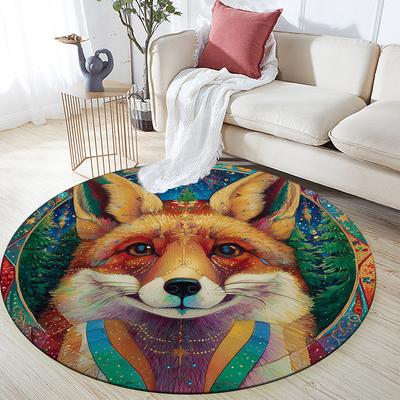 Fox Pattern Round rug,Carpet Rug for Living Room Bedroom Playroom ,Non-slip Floor Mat,Holiday Gifts and Birthday Gifts.