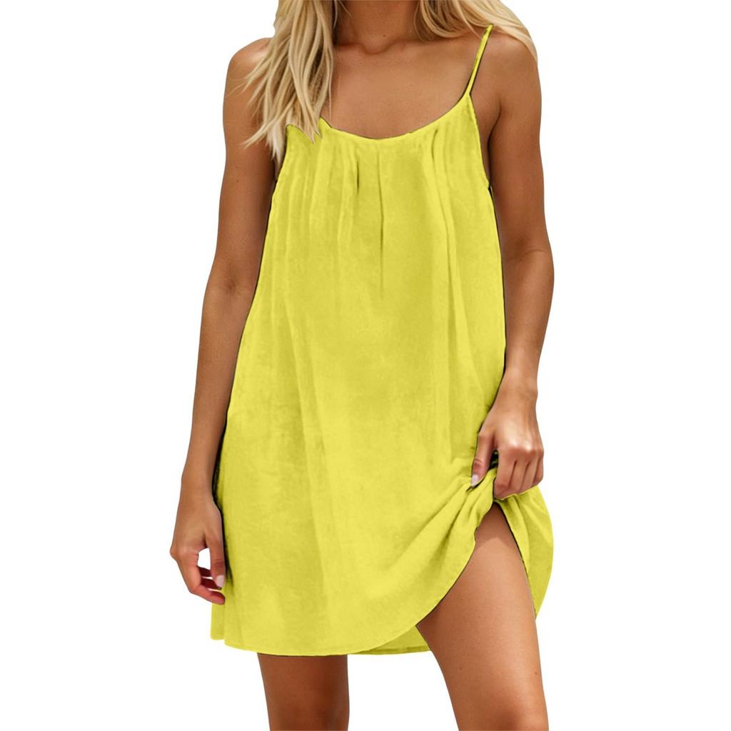 Women's Spaghetti Strap Loose Fit Mini Dress Casual Summer Solid Color Sundress