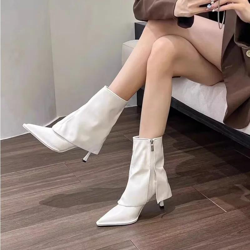 Fashion Women's High Heels 2024 New Design Women's Party Shoes Pointed Toe Mid-tube Side Zipper Women Boots Hot Sell Botas Mujer