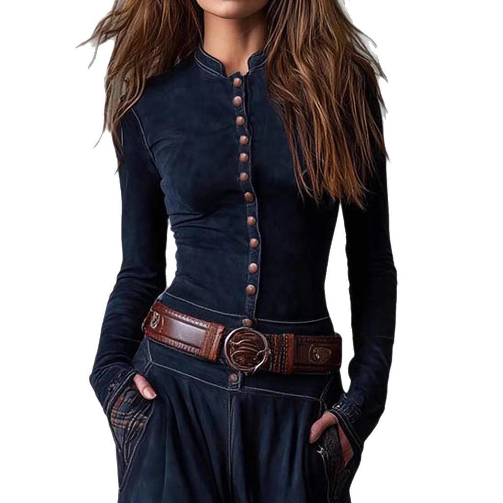 2025 Herbst-Winter Wildleder Karomuster Retro Kleid mit Knopfleiste und Taschen